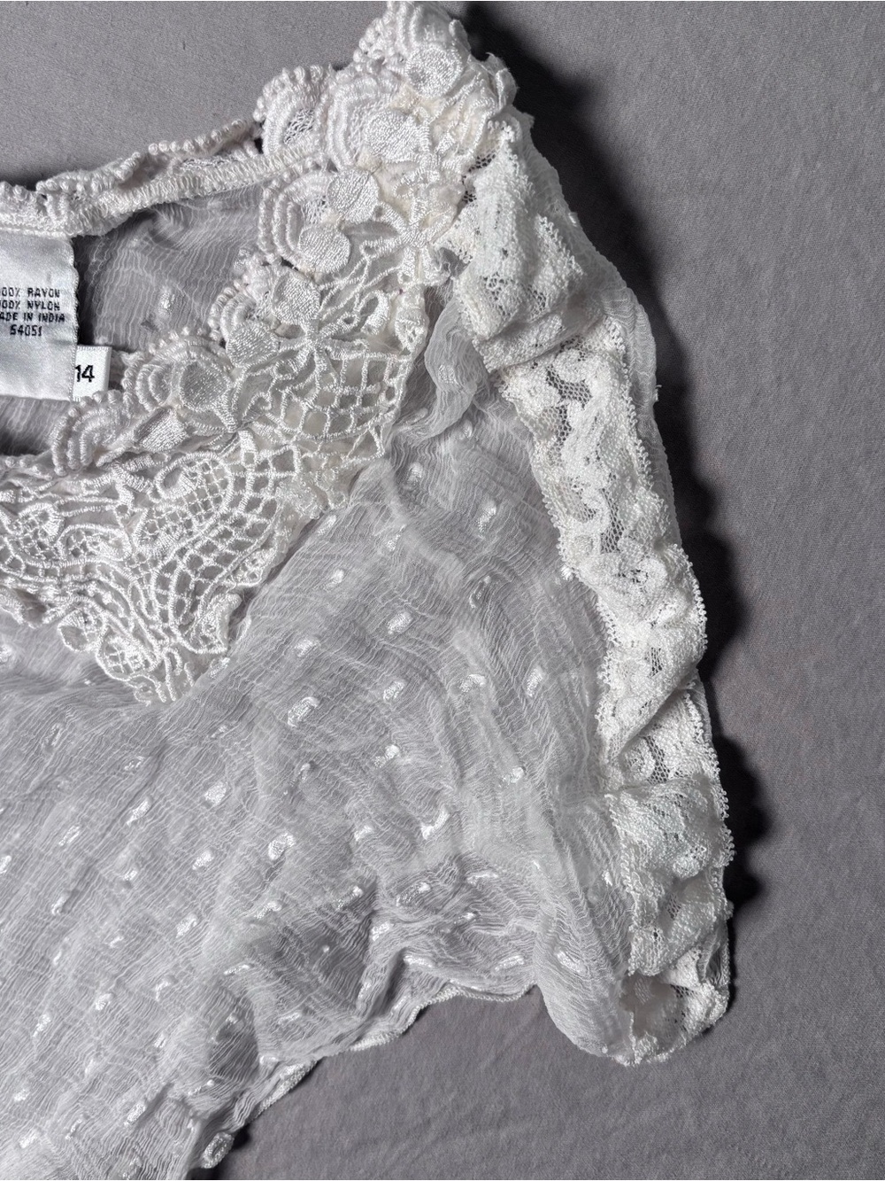 Newport News White Lace-Yoke Dot Sheer Blouse - Picture 11 of 11